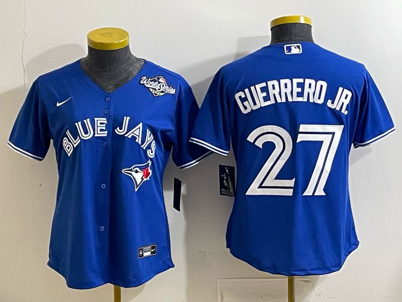 Women 2025 Nike Toronto Blue Jays #27 Guerrero jr Blue Game MLB Jersey 03